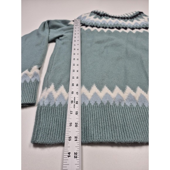Ann Taylor Sweater Womens XS Green Fair Isle Mock Neck Raglan Pullover - Picture 8 of 12